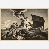 Fire in the Barnyard by Thomas Hart Benton, 1944, Lithograph on paper, sold Dec 2025