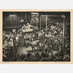 Jackson Lee Nesbitt, Auction Barn, lithograph, 1989