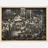 Jackson Lee Nesbitt, Auction Barn, lithograph, 1989