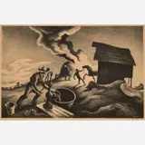 Fire in the Barnyard by Thomas Hart Benton, 1944, Lithograph on paper, sold Dec 2025