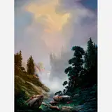 M. Charles Rhinehart, Mountain in the Morning Mist, Oil on Masonite