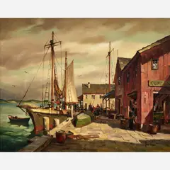 John Cuthbert Hare, Old Gloucester Wharf, circa 1940s-60s, Oil on canvas