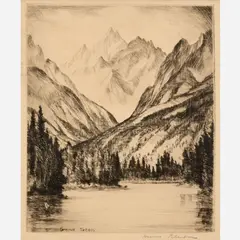 Hans Kleiber, Grand Teton, Hand-colored etching on paper