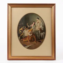 Adolphe Léon Willette, Untitled (Harlequinade Scene), Oil on paper