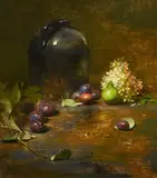 David A. Leffel, Hydrangea & Plums, oil on canvas