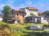 José Vives-Atsara, Casas en el Campo -- Catalonia, Spain, oil on canvas