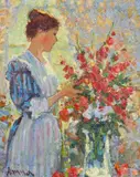 Robert Hamman, Arranging Flowers, oil on canvas