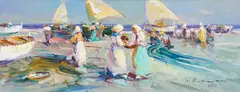 Pescadores by Ventura Diaz, oil on panel, sold Jul 2026