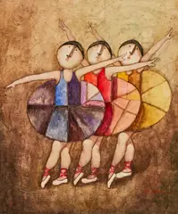 Joyce Roybal, Three Ballerinas, oil on canvas
