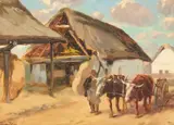 Carolus Pallya, Oxcart Scene, oil on wood