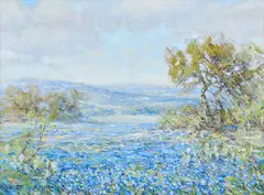 Robert Harrison, Bluebonnets Near Wimberley, oil on canvas