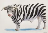Woodward Payne, Zebra Bull, watercolor