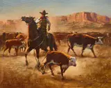 Jay Hester, Cowboy Roping Calves, oil on canvas