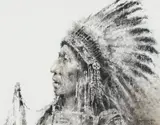 Raul Gutierrez, Native Figure with Headdress, mixed media on canvas