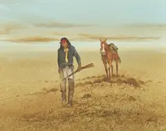 Raul Gutierrez, Native Figure with Horse, watercolor