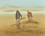 Raul Gutierrez, Native Figure with Horse, watercolor