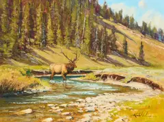 Kimbal Warren, Bull Elk, oil on panel