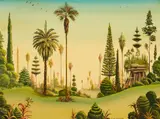 Edward Wilcox, From the Travels of Lord Baskerville: Dome Stone Garden, tempera and oil on canvas