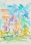 Brother Cletus Behlmann, Llandaff Cathedral near St. Michael's College, Cardiff, Wales, watercolor on paper