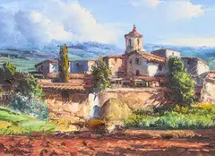 José Vives-Atsara, Village in Catalonia, oil on canvas