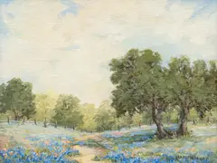 Hazel Massey, Oaks and Bluebonnets, oil on canvas