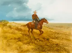 Raul Gutierrez, Cowboy on Horseback, oil on canvas
