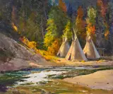 Walter Graham, Indian Camp on Creek, oil on masonite