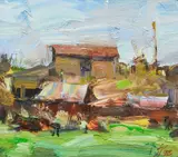 Laura Robb, Farmyard in Taos, oil on panel