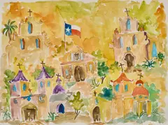 Brother Cletus Behlmann, The Missions of San Antonio, Texas, watercolor and pencil