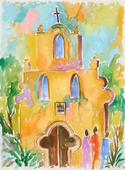 Brother Cletus Behlmann, Mission Espada, watercolor