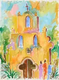 Brother Cletus Behlmann, Mission Espada, watercolor