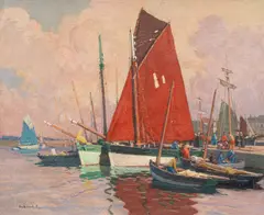 Paul André Jean Eschbach, Rockport - The Red Sail, oil on canvas