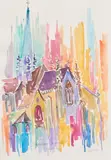 Brother Cletus Behlmann, Birmingham Cathedral, England, watercolor on paper