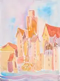 Brother Cletus Behlmann, From Tower Bridge, London, watercolor on paper
