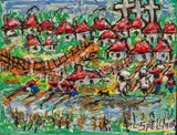F. L. "Doc" Spellmon, Fishing Party, mixed media on panel
