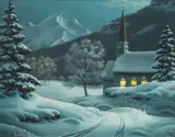 Mark Keathley, Winter Landscape with Church, oil on panel