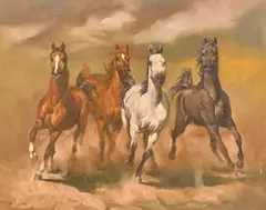 George Simpson, Galloping Horses, oil on canvas