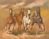 George Simpson, Galloping Horses, oil on canvas