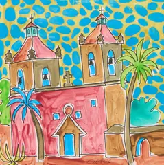 Brother Cletus Behlmann, Mission Concepcion, watercolor on paper