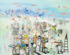 José de León, Paisaje Analitico-Mitico, 1988, acrylic on canvas