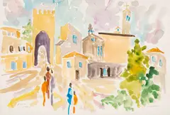 Brother Cletus Behlmann, Assisi, Italy, watercolor on paper