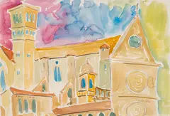 Brother Cletus Behlmann, Assisi, Italy, watercolor and ink on paper