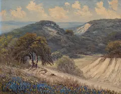 Pedro Lazcano, Bluebonnet Landscape, oil on canvas board