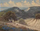 Pedro Lazcano, Bluebonnet Landscape, oil on canvas board