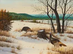 Manuel Garza, Turkey in the Snow, West Texas, oil on canvas