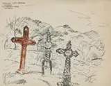 Bill Markowski, German Iron Crosses, Castroville, Texas, 1966, ink and watercolor on paper