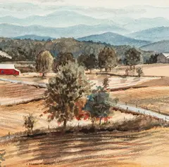 E. Gordon West, Farmland, watercolor on canvas
