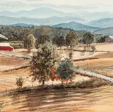 E. Gordon West, Farmland, watercolor on canvas