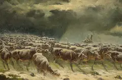 Walter Graham, Stormy Cattle Drive, oil on canvas