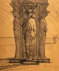 Brad Braune, Study for Cowboy Monument, charcoal